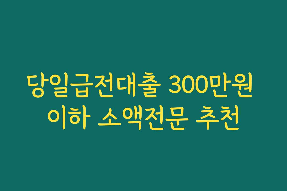 당일급전대출 300만원 이하 소액전문 추천