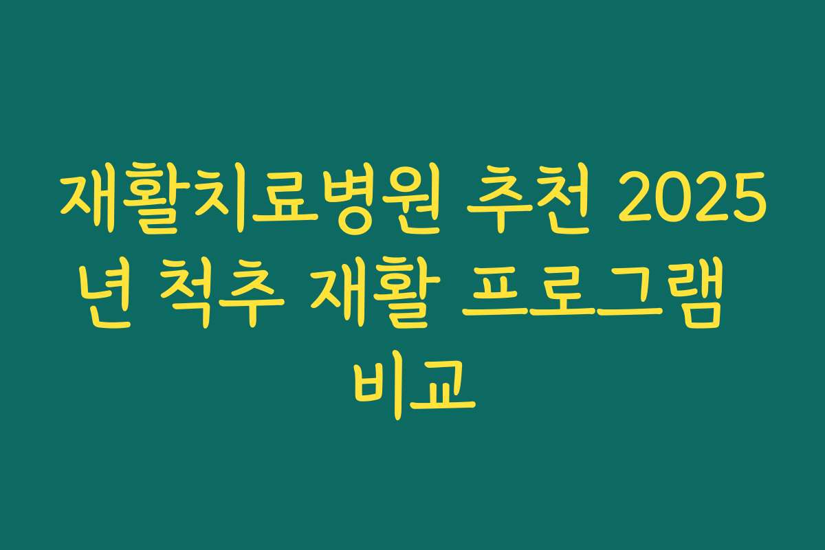 재활치료병원 추천 2025년 척추 재활 프로그램 비교
