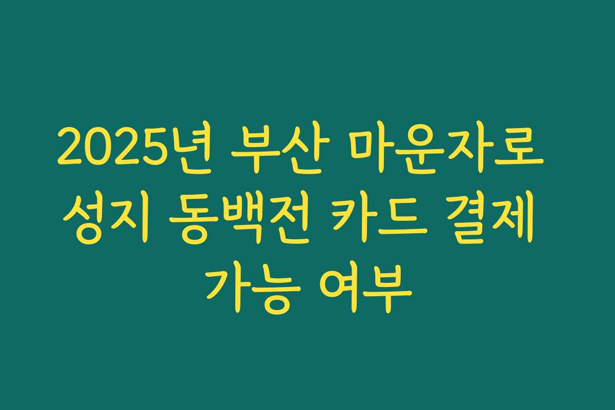 2025년 부산 마운자로 성지 동백전 카드 결제 가능 여부