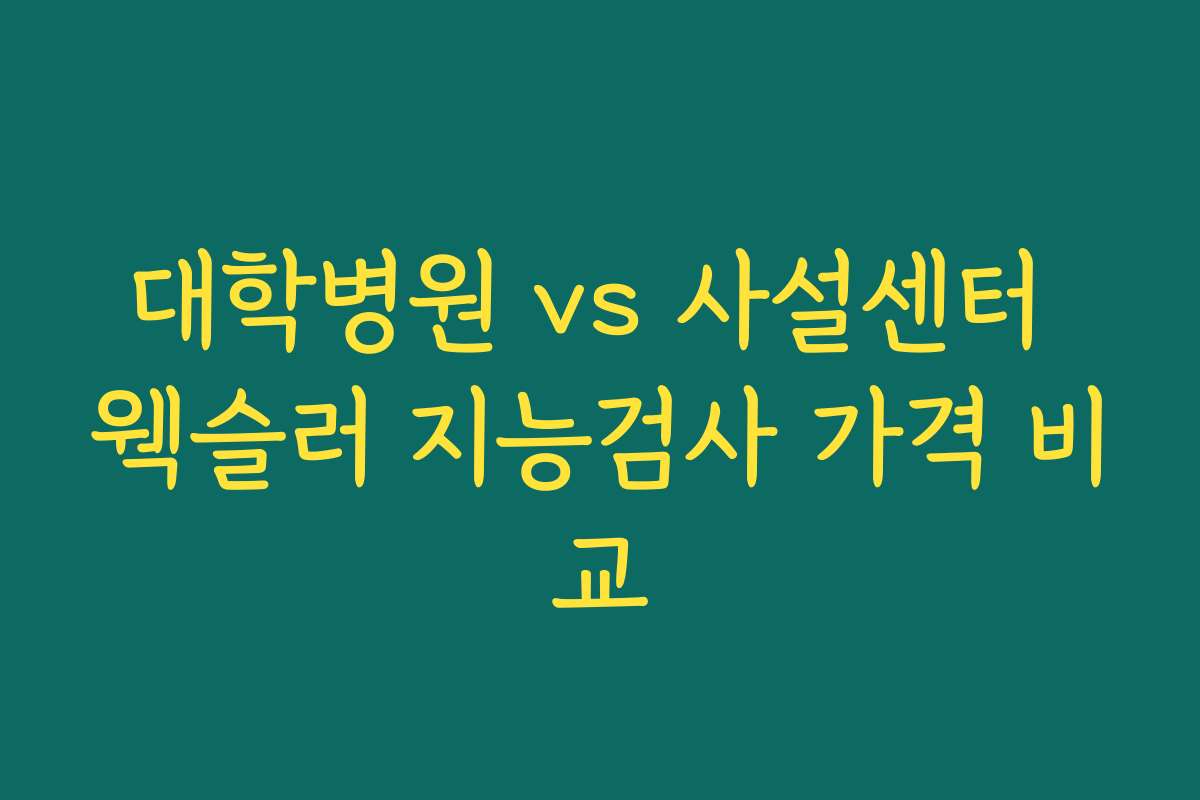 대학병원 vs 사설센터 웩슬러 지능검사 가격 비교