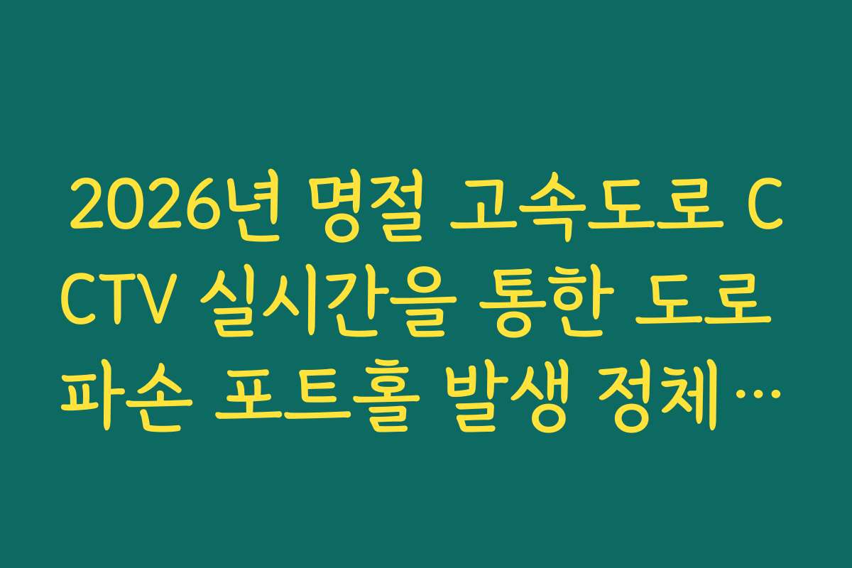 2026년 명절 고속도로 CCTV 실시간을 통한 도로 파손 포트홀 발생 정체 실시간 확인