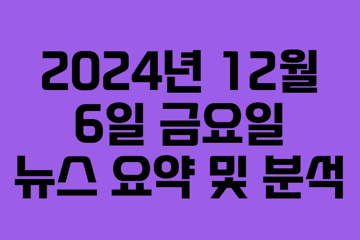 2024년 12월 6일 금요일 뉴스 요약 및 분석