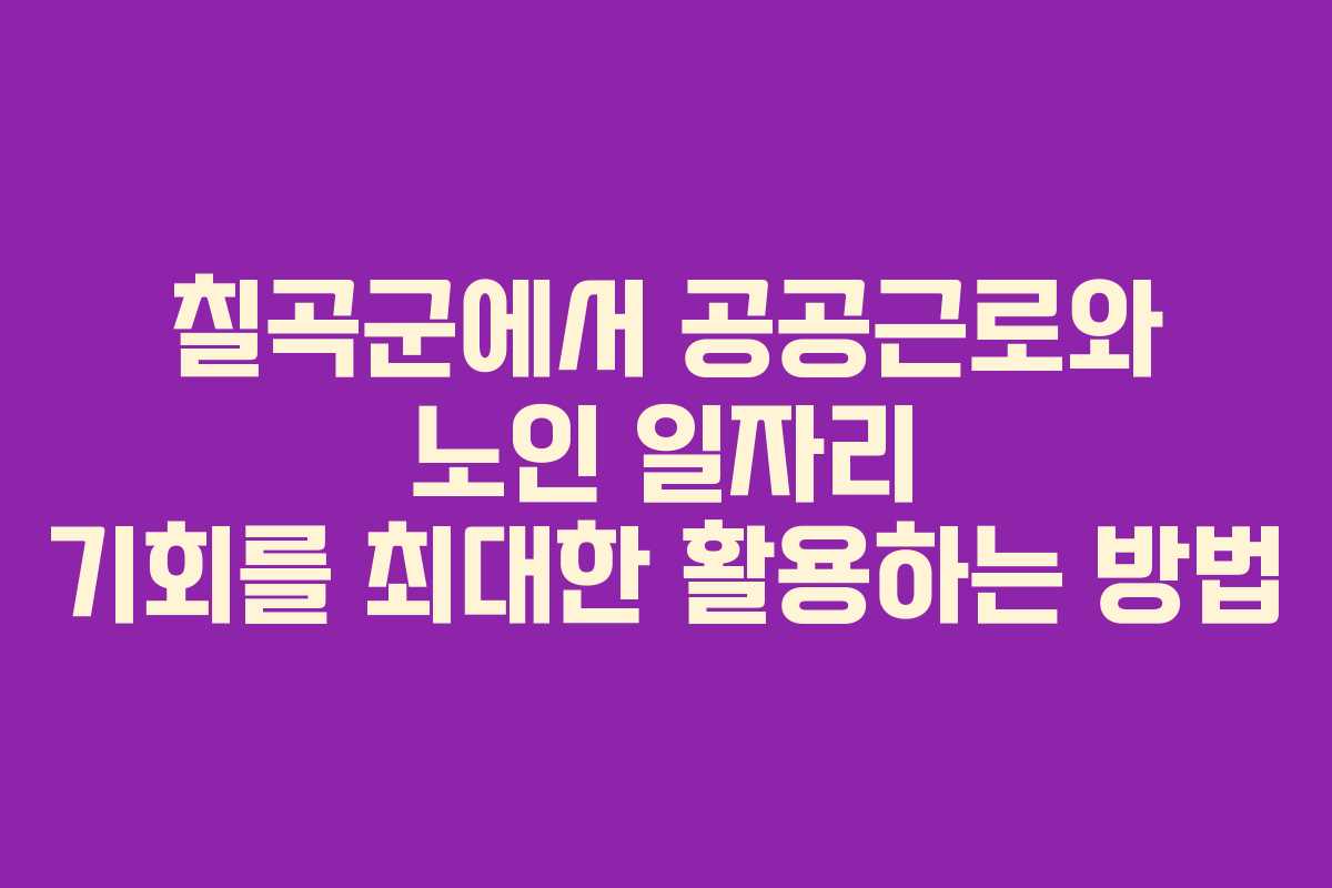 칠곡군에서 공공근로와 노인 일자리 기회를 최대한 활용하는 방법