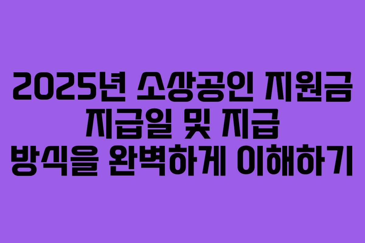 2025년 소상공인 지원금 지급일 및 지급 방식을 완벽하게 이해하기
